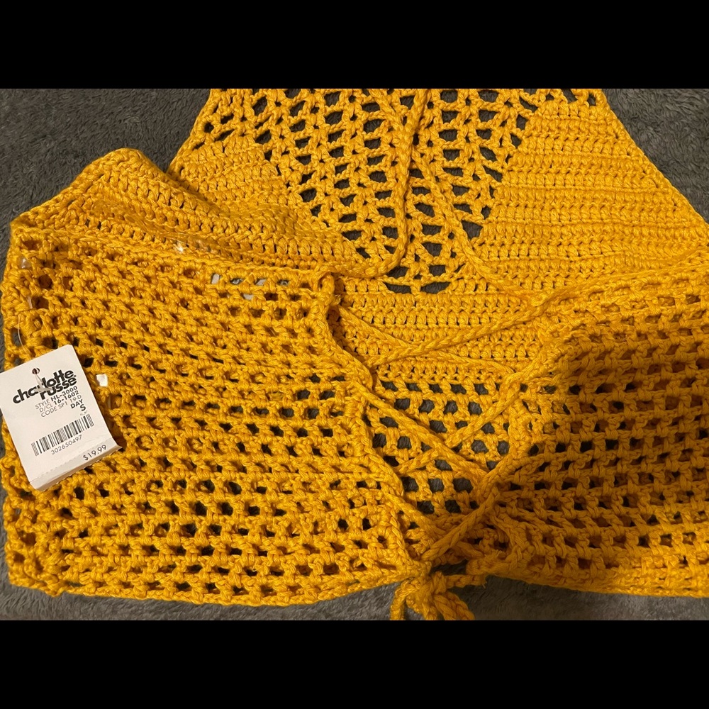 See through knit crop tank top